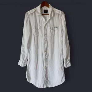 Civilianaire Long Sleeve Officer White Linen Shirt Dress  Size XS